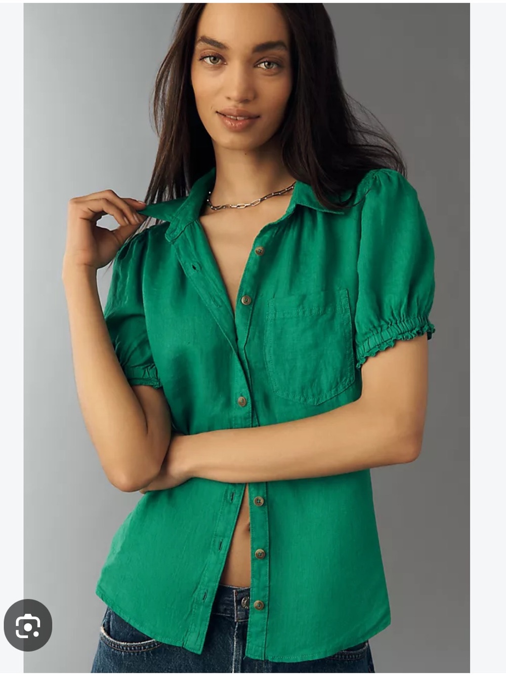 NWT Pilcro Aly 100% Linen Puff-Sleeve Blouse